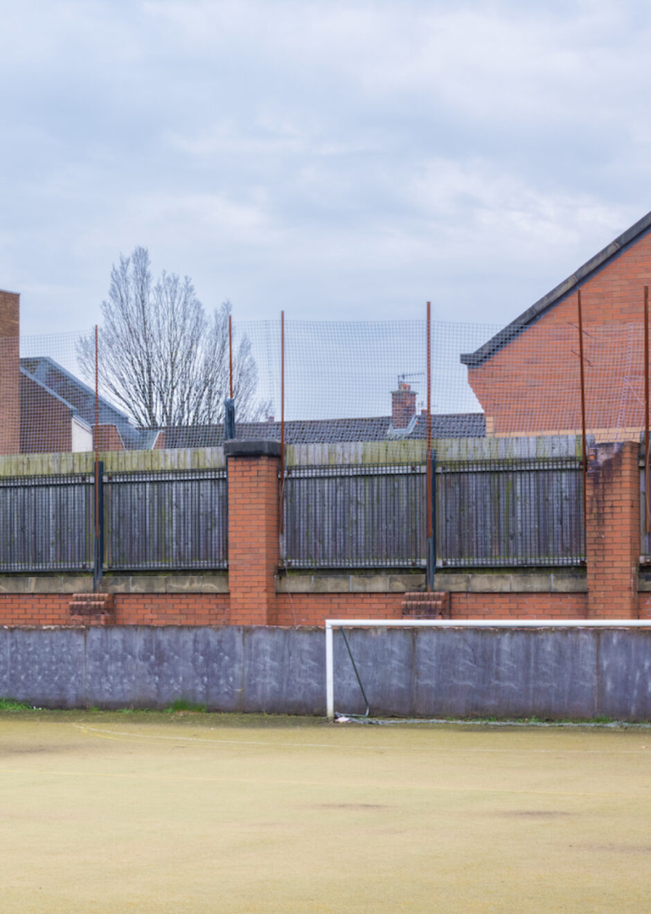 Goal posts on the sports pitch outside of the Bronte Youth and Community Centre based in Liverpool City Centre, the only outdoor sports pitch in the area available for rent