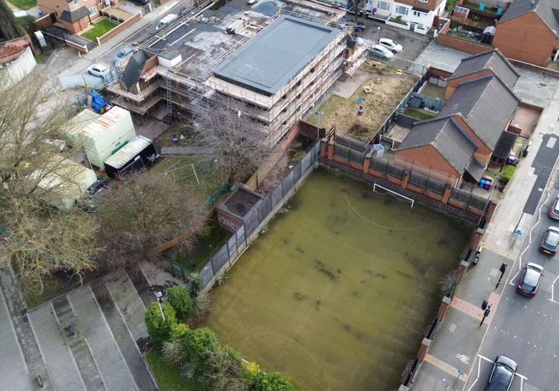 Aerial drone image of The Bronte Youth and Community Centre sports pitch, set to undergo renovation this year, showcasing the space before its exciting transformation